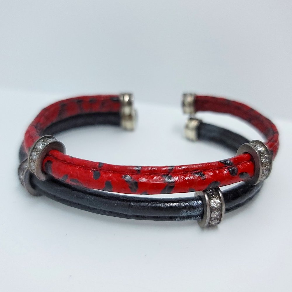 Sterling, CZ & Leather Cuff Set by Joseph Esposito